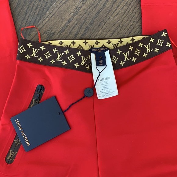 LOUIS VUITTON RED LEGGINGS SIZE 36 - Picture 8 of 12